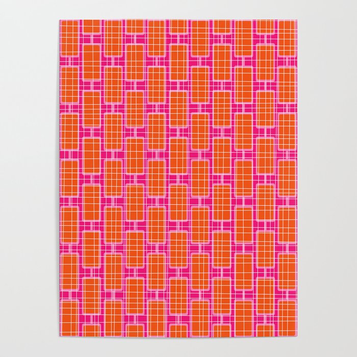 Mid Century Modern Woven Link Pattern Hot Pink and Orange Poster Gallery Image 4