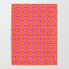 Mid Century Modern Woven Link Pattern Hot Pink and Orange Poster Gallery Image 4