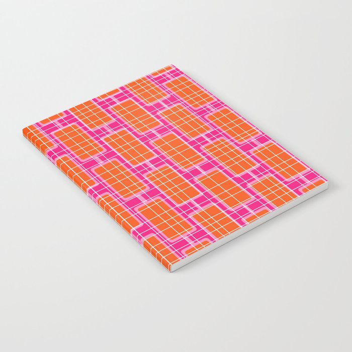 Mid Century Modern Woven Link Pattern Hot Pink and Orange Notebook Gallery Image 1