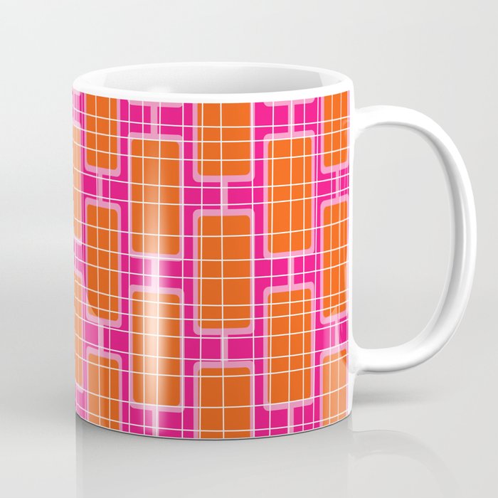 Mid Century Modern Woven Link Pattern Hot Pink and Orange Coffee Mug Gallery Image 1