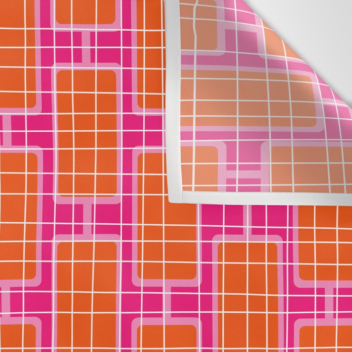 Mid Century Modern Woven Link Pattern Hot Pink and Orange Wall Tapestry Gallery Image 3