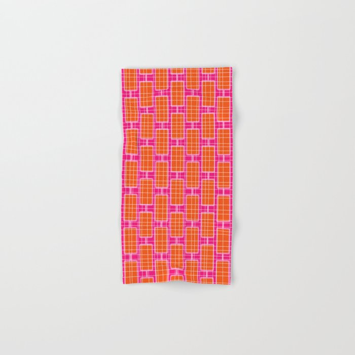 Mid Century Modern Woven Link Pattern Hot Pink and Orange Bath Towel Gallery Image 1