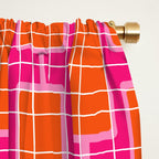 Mid Century Modern Woven Link Pattern Hot Pink and Orange Window Curtain Gallery Image 2