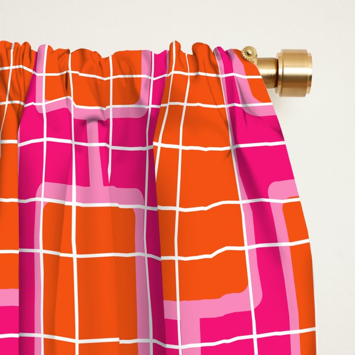Mid Century Modern Woven Link Pattern Hot Pink and Orange Window Curtain Gallery Image 2