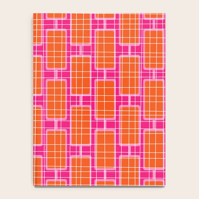 Mid Century Modern Woven Link Pattern Hot Pink and Orange Notebook Gallery Image 4