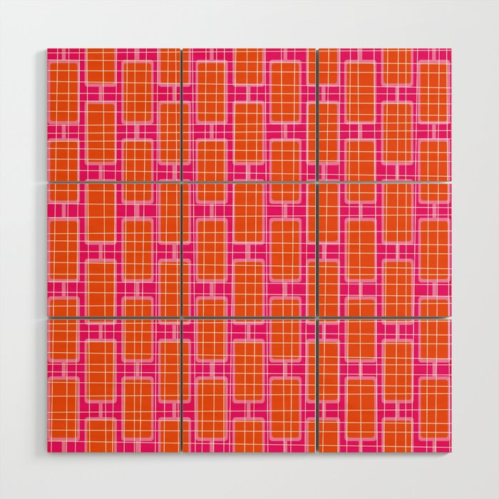 Mid Century Modern Woven Link Pattern Hot Pink and Orange Wood Wall Art Gallery Image 1