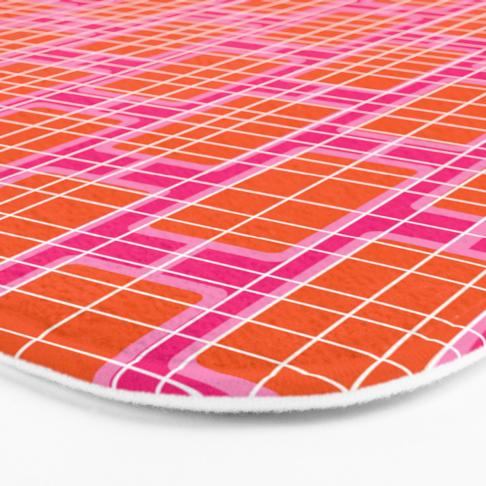 Mid Century Modern Woven Link Pattern Hot Pink and Orange Bath Mat Gallery Image 3