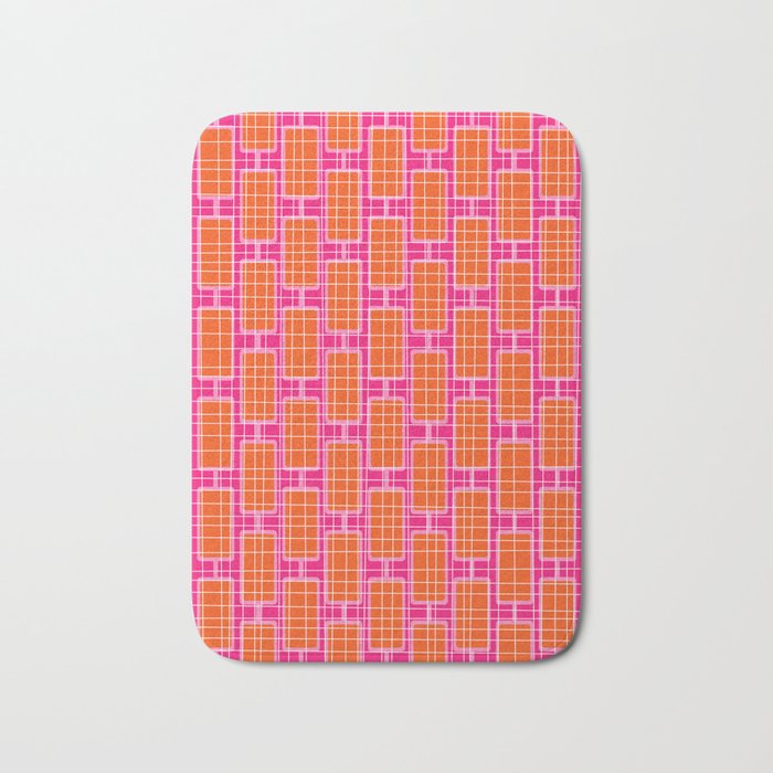 Mid Century Modern Woven Link Pattern Hot Pink and Orange Bath Mat Gallery Image 1