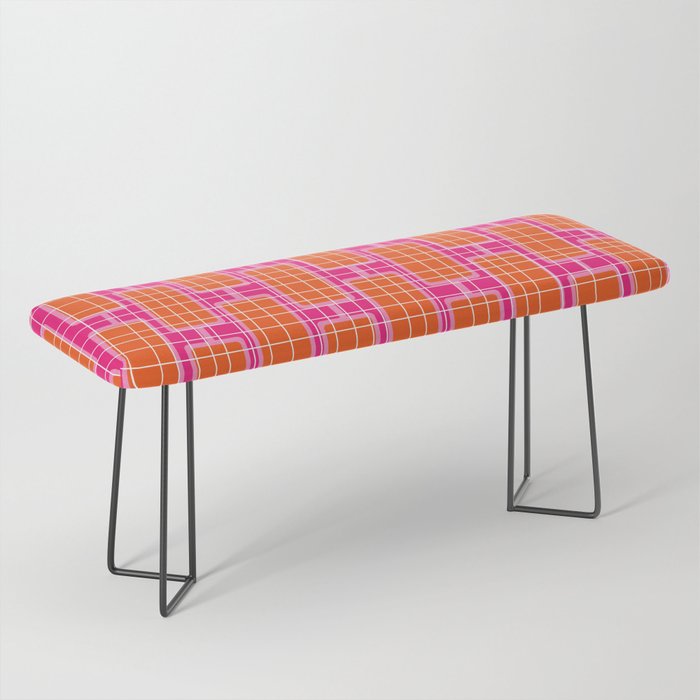 Mid Century Modern Woven Link Pattern Hot Pink and Orange Bench Gallery Image 1