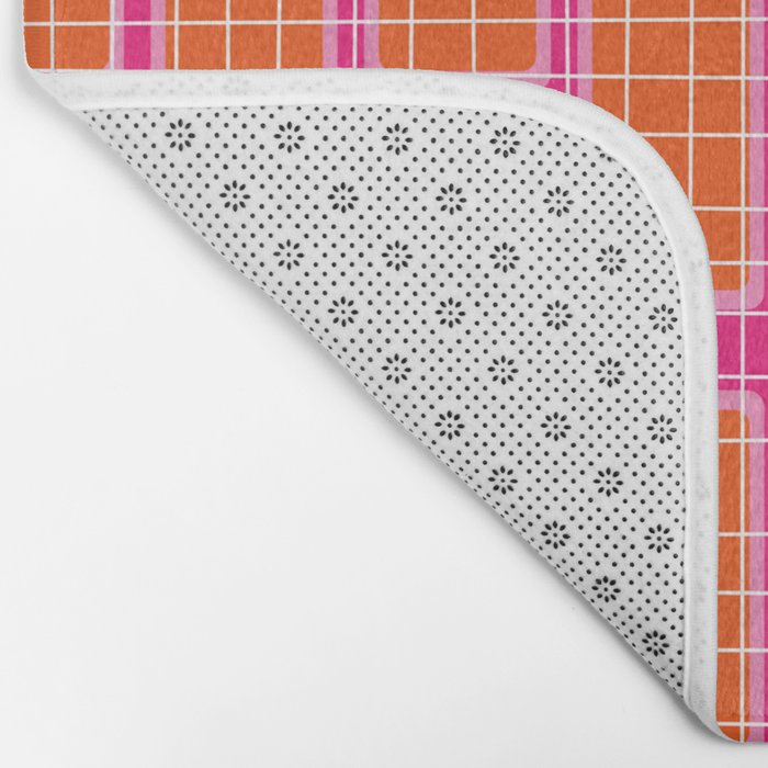 Mid Century Modern Woven Link Pattern Hot Pink and Orange Bath Mat Gallery Image 2
