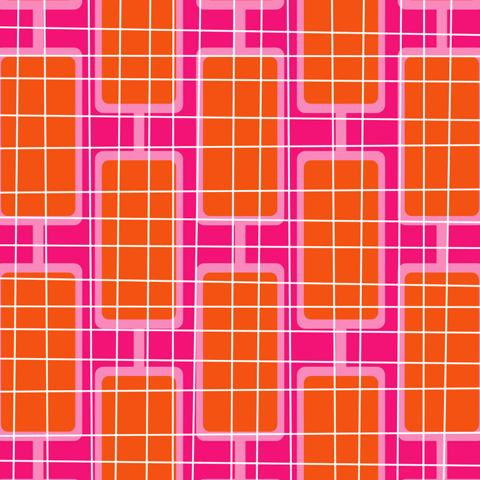 Mid Century Modern Woven Link Pattern Hot Pink and Orange Coffee Mug Gallery Image 2