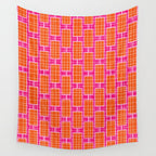 Mid Century Modern Woven Link Pattern Hot Pink and Orange Wall Tapestry Gallery Image 4