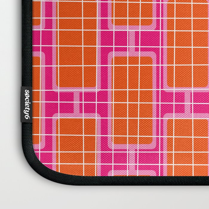 Mid Century Modern Woven Link Pattern Hot Pink and Orange Laptop Sleeve Gallery Image 3