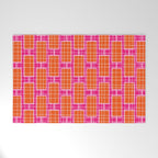 Mid Century Modern Woven Link Pattern Hot Pink and Orange Welcome Mat Gallery Image 1