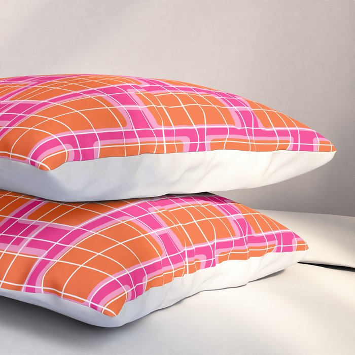 Mid Century Modern Woven Link Pattern Hot Pink and Orange Pillow Sham Gallery Image 3