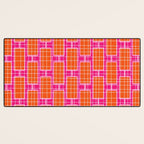 Mid Century Modern Woven Link Pattern Hot Pink and Orange Desk Mat Gallery Image 3