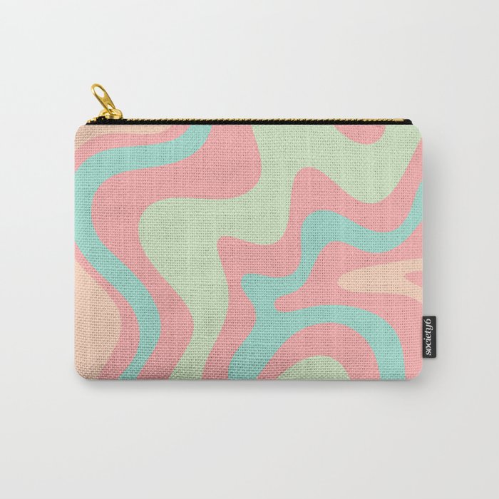 Retro Liquid Swirl Abstract Pattern in Pastel Sherbet Blush Pink and Mint Carry All Pouch Gallery Image 1