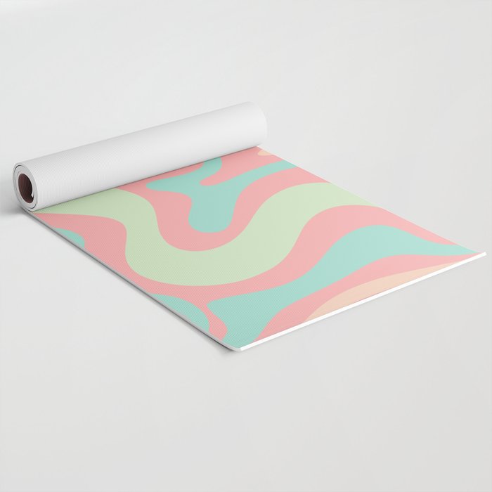 Retro Liquid Swirl Abstract Pattern in Pastel Sherbet Blush Pink and Mint Yoga Mat Gallery Image 2