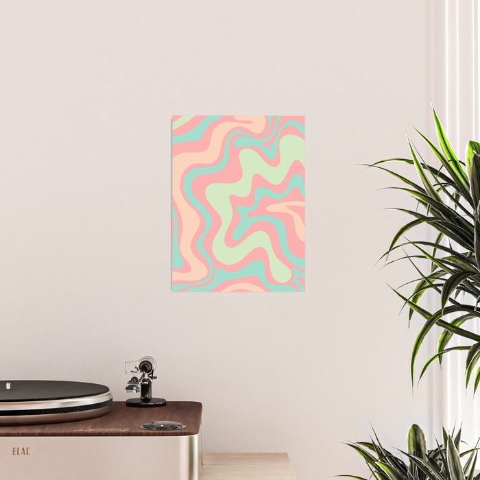 Retro Liquid Swirl Abstract Pattern in Pastel Sherbet Blush Pink and Mint Poster Gallery Image 2