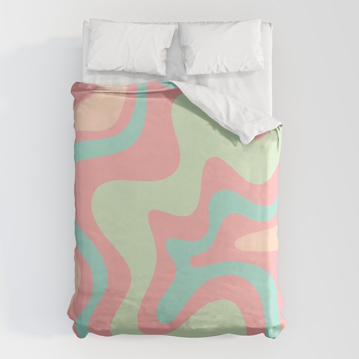 Retro Liquid Swirl Abstract Pattern in Pastel Sherbet Blush Pink and Mint Duvet Cover Gallery Image 6
