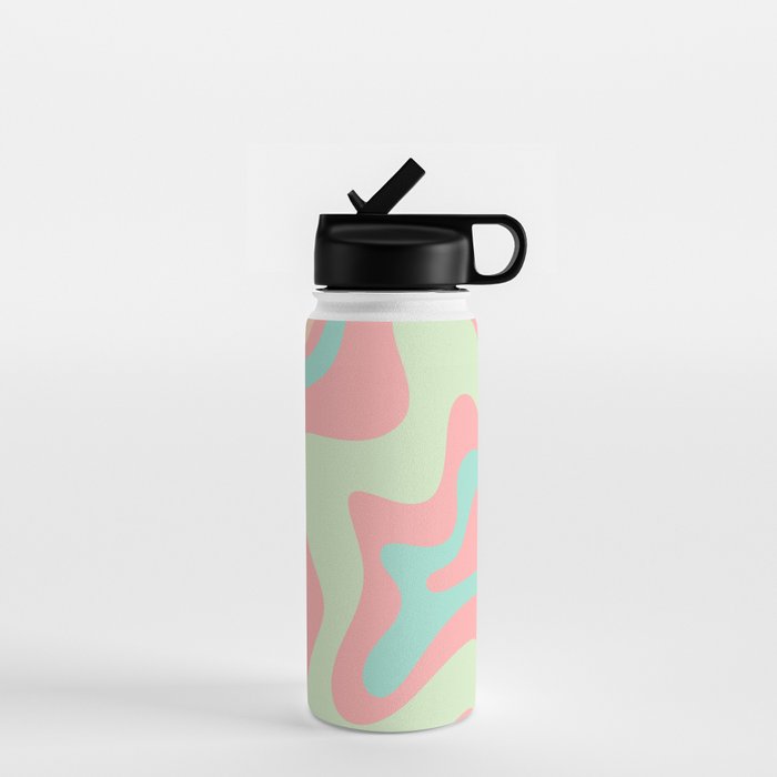 Retro Liquid Swirl Abstract Pattern in Pastel Sherbet Blush Pink and Mint Water Bottle Gallery Image 1