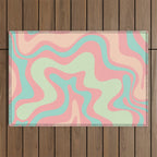 Retro Liquid Swirl Abstract Pattern in Pastel Sherbet Blush Pink and Mint Outdoor Rug Gallery Image 1