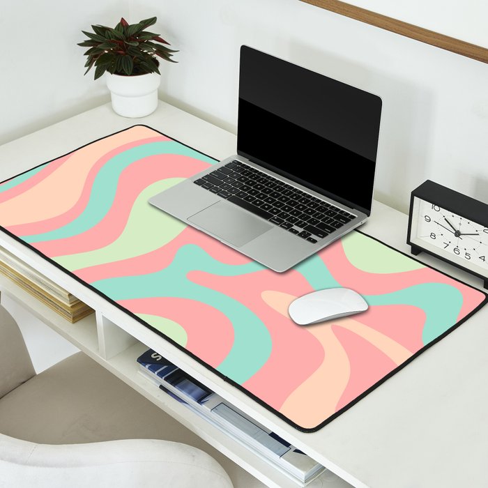 Retro Liquid Swirl Abstract Pattern in Pastel Sherbet Blush Pink and Mint Desk Mat Gallery Image 2