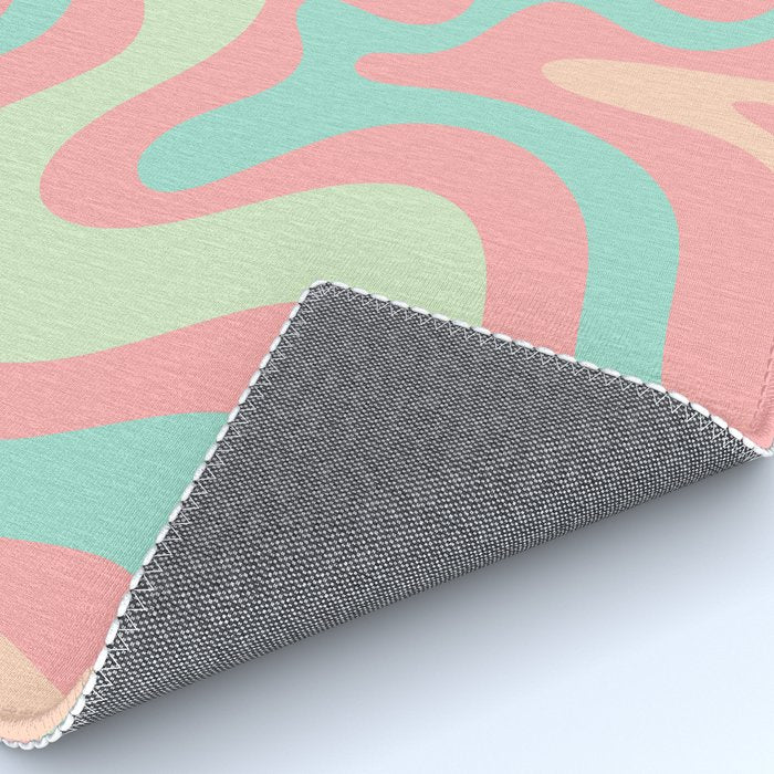 Retro Liquid Swirl Abstract Pattern in Pastel Sherbet Blush Pink and Mint Rug Gallery Image 4