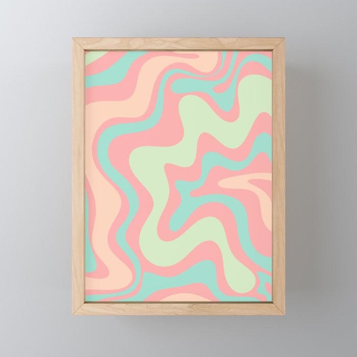 Retro Liquid Swirl Abstract Pattern in Pastel Sherbet Blush Pink and Mint Mini Art Print Gallery Image 1
