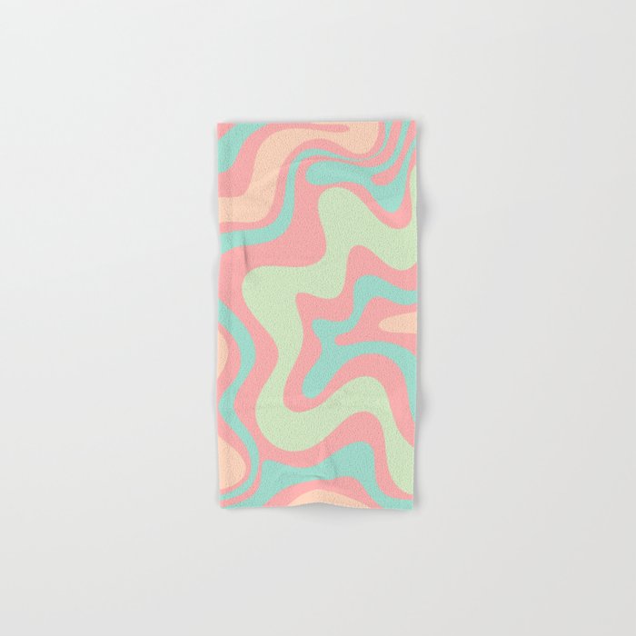 Retro Liquid Swirl Abstract Pattern in Pastel Sherbet Blush Pink and Mint Bath Towel Gallery Image 1