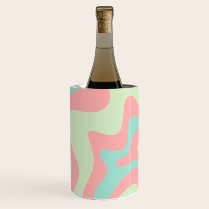 Retro Liquid Swirl Abstract Pattern in Pastel Sherbet Blush Pink and Mint Wine Chiller Gallery Image 1
