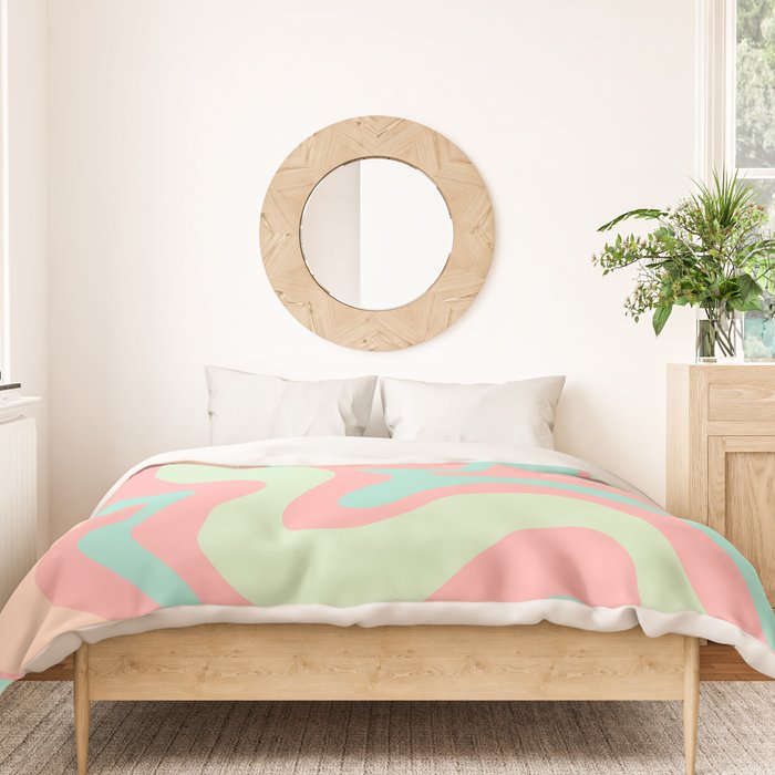 Retro Liquid Swirl Abstract Pattern in Pastel Sherbet Blush Pink and Mint Duvet Cover Gallery Image 3