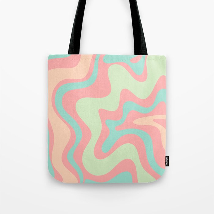 Retro Liquid Swirl Abstract Pattern in Pastel Sherbet Blush Pink and Mint Tote Bag Gallery Image 1