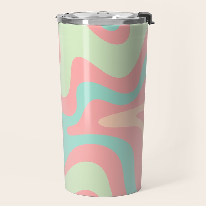 Retro Liquid Swirl Abstract Pattern in Pastel Sherbet Blush Pink and Mint Travel Mug Gallery Image 2