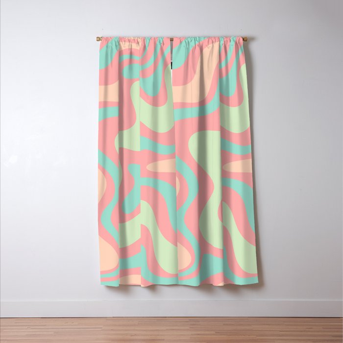 Retro Liquid Swirl Abstract Pattern in Pastel Sherbet Blush Pink and Mint Window Curtain Gallery Image 3