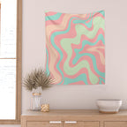 Retro Liquid Swirl Abstract Pattern in Pastel Sherbet Blush Pink and Mint Wall Tapestry Gallery Image 2