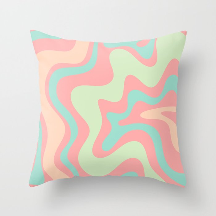 Retro Liquid Swirl Abstract Pattern in Pastel Sherbet Blush Pink and Mint Throw Pillow Gallery Image 6