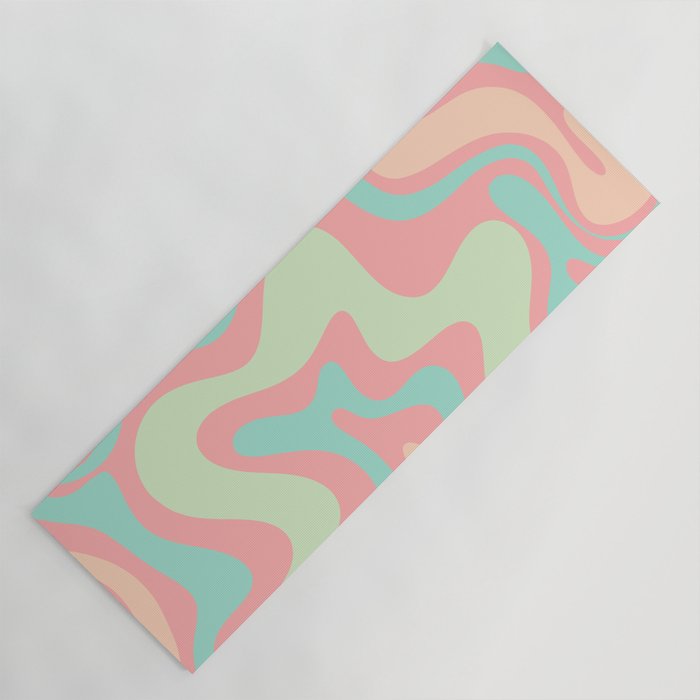 Retro Liquid Swirl Abstract Pattern in Pastel Sherbet Blush Pink and Mint Yoga Mat Gallery Image 1