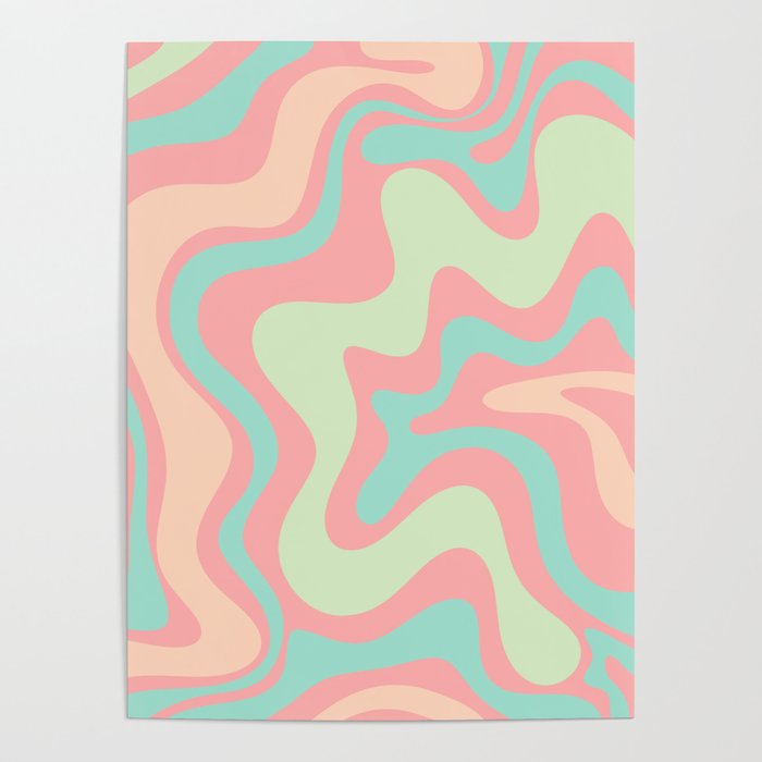 Retro Liquid Swirl Abstract Pattern in Pastel Sherbet Blush Pink and Mint Poster Gallery Image 4