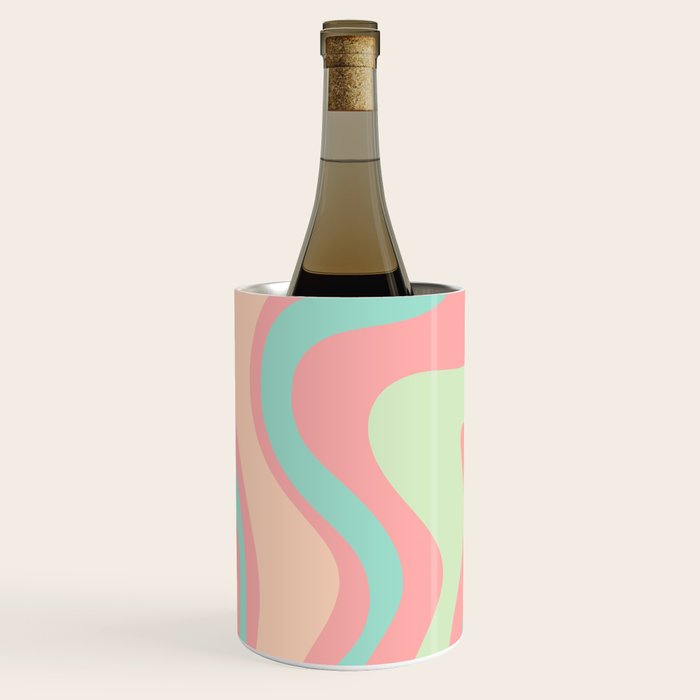 Retro Liquid Swirl Abstract Pattern in Pastel Sherbet Blush Pink and Mint Wine Chiller Gallery Image 2