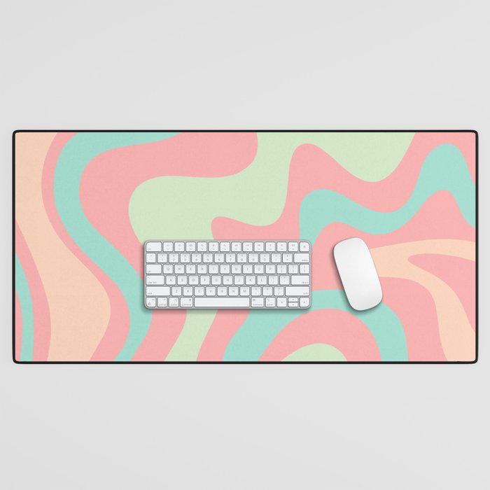 Retro Liquid Swirl Abstract Pattern in Pastel Sherbet Blush Pink and Mint Desk Mat Gallery Image 1