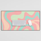 Retro Liquid Swirl Abstract Pattern in Pastel Sherbet Blush Pink and Mint Desk Mat Gallery Image 1