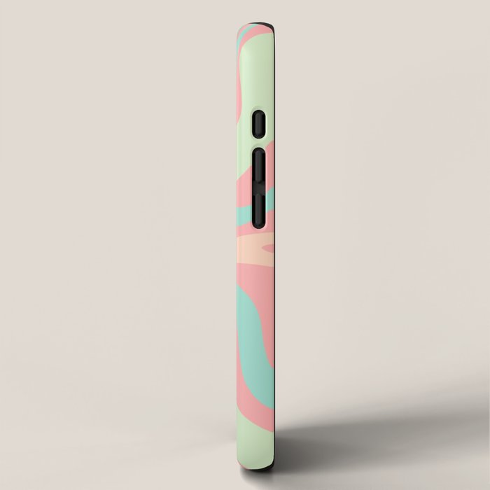 Retro Liquid Swirl Abstract Pattern in Pastel Sherbet Blush Pink and Mint iPhone Case Gallery Image 2