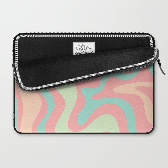 Retro Liquid Swirl Abstract Pattern in Pastel Sherbet Blush Pink and Mint Laptop Sleeve Gallery Image 2