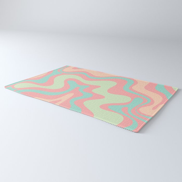Retro Liquid Swirl Abstract Pattern in Pastel Sherbet Blush Pink and Mint Rug Gallery Image 3