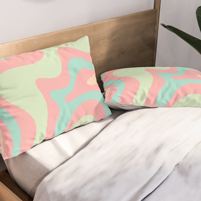 Retro Liquid Swirl Abstract Pattern in Pastel Sherbet Blush Pink and Mint Pillow Sham Gallery Image 2