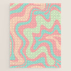 Retro Liquid Swirl Abstract Pattern in Pastel Sherbet Blush Pink and Mint Jigsaw Puzzle Gallery Image 1