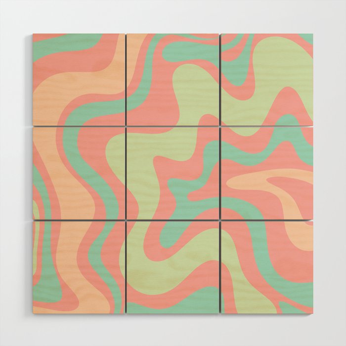 Retro Liquid Swirl Abstract Pattern in Pastel Sherbet Blush Pink and Mint Wood Wall Art Gallery Image 1