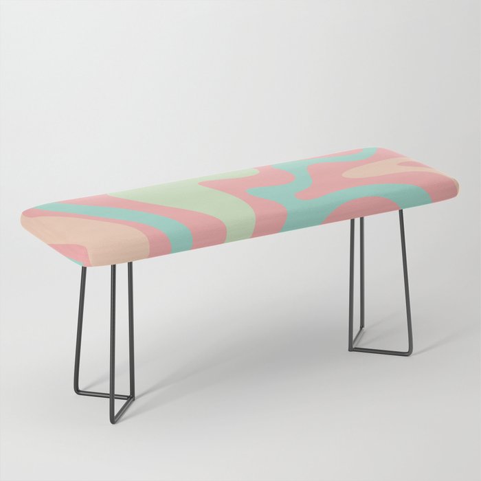 Retro Liquid Swirl Abstract Pattern in Pastel Sherbet Blush Pink and Mint Bench Gallery Image 1