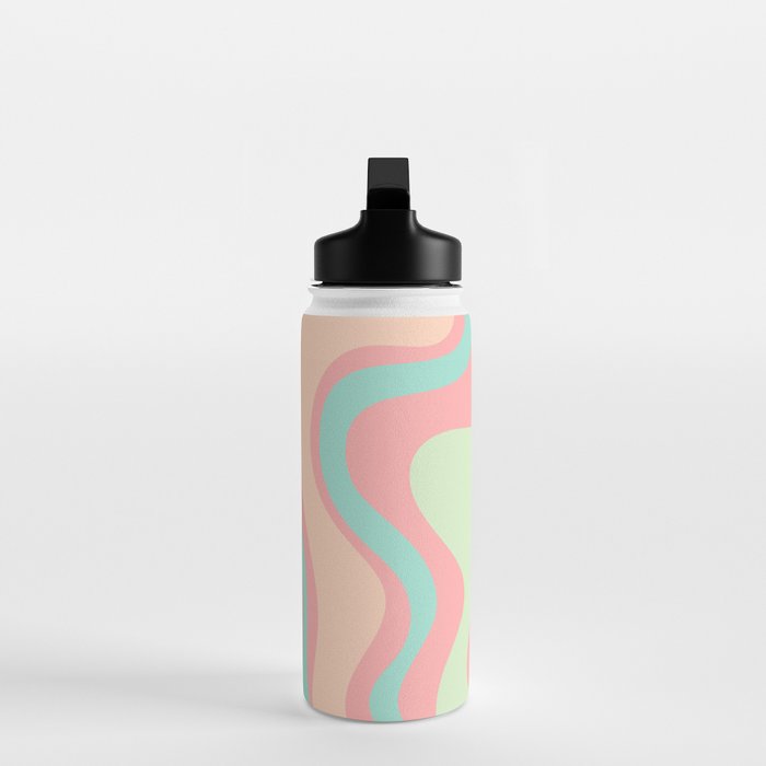 Retro Liquid Swirl Abstract Pattern in Pastel Sherbet Blush Pink and Mint Water Bottle Gallery Image 3